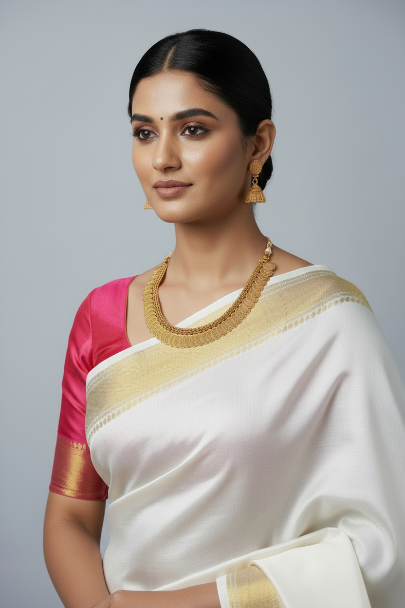 A traditional antique gold-toned necklace set featuring a wide collar-style choker with repeating scalloped textured stations. The set includes matching Jhumka-style drop earrings with a similar granular pattern