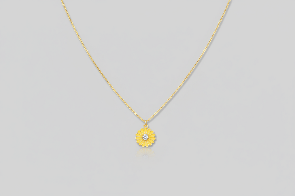 Sunny Days Yellow Daisy Enamel Pendant Necklace