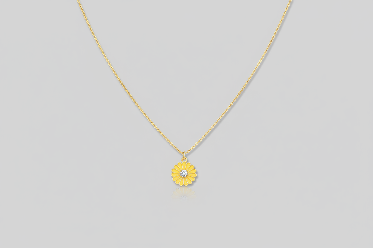 Sunny Days Yellow Daisy Enamel Pendant Necklace