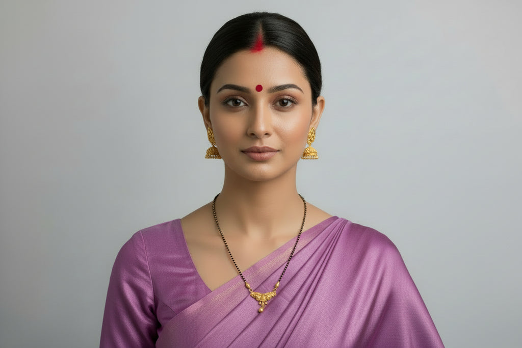 Handcrafted V-Shape Gold-Plated Mangalsutra with Black Beads & CZ Accents
