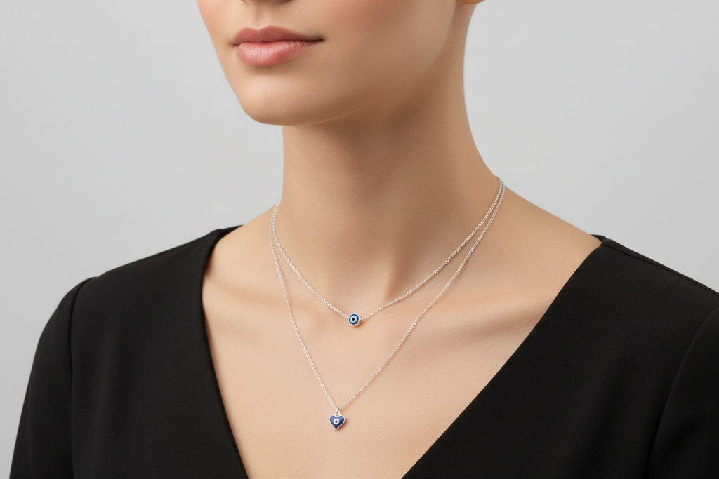 The Duo-Protector Layered Evil Eye & Heart Necklace