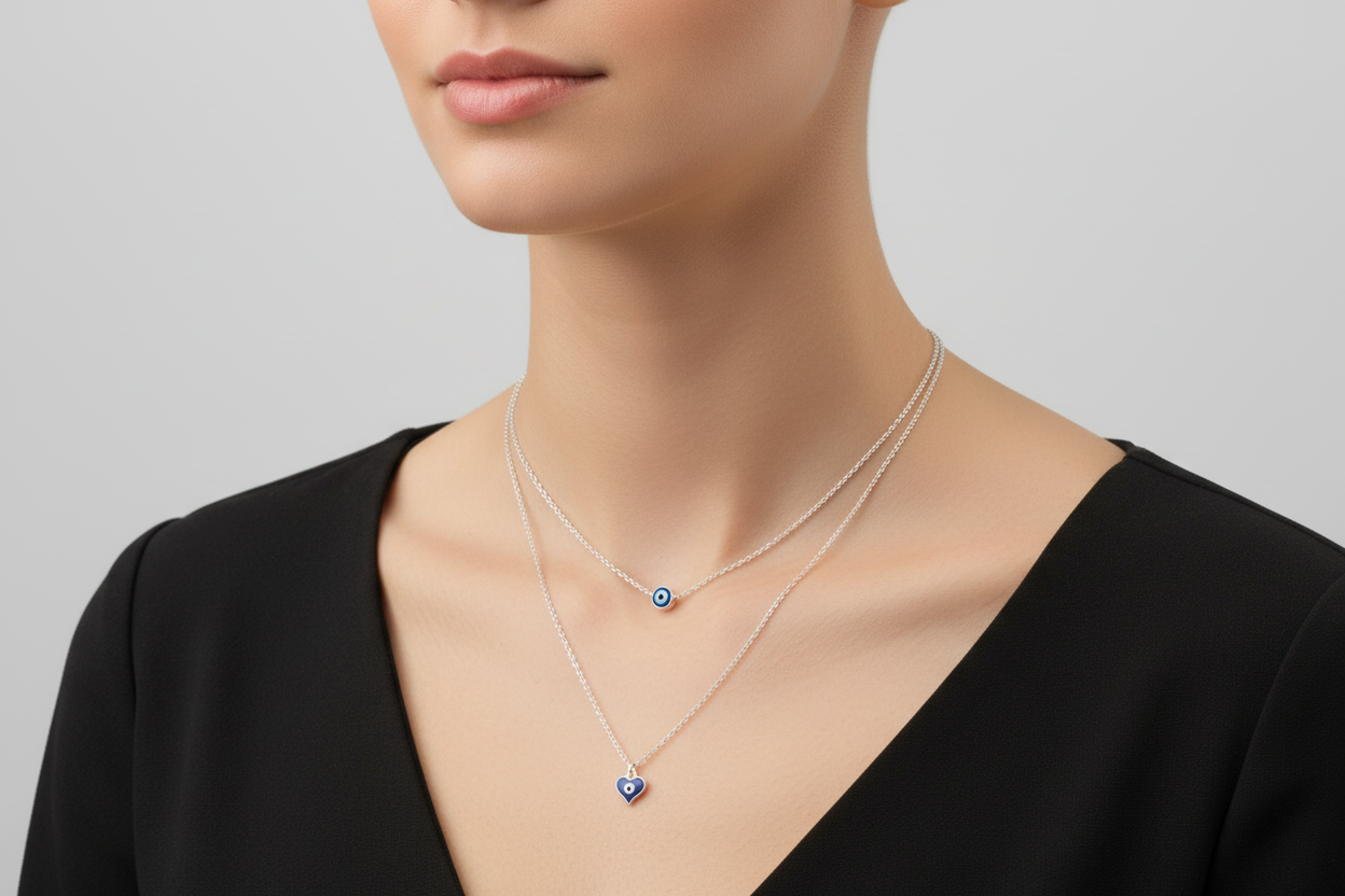 The Duo-Protector Layered Evil Eye & Heart Necklace