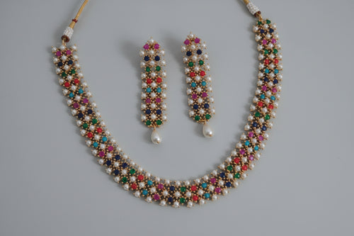 Aura Multi-Color Stone & Pearl Lattice Jewelry Set